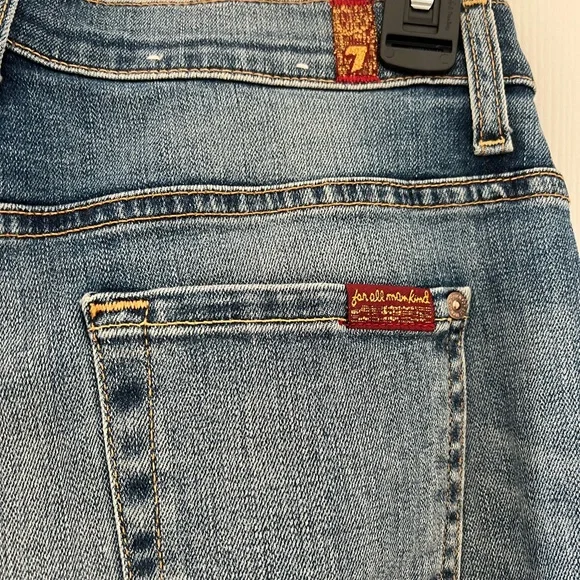 7 For All Mankind Medium Blue Flare High Waisted Jeans - Picture 8 of 11